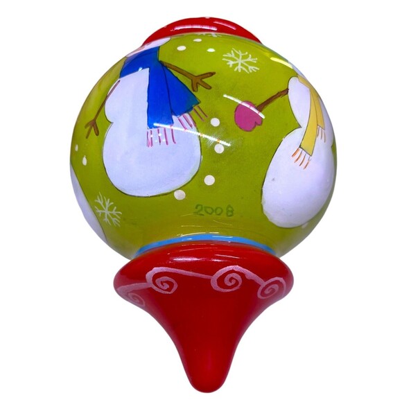 Pier 1 LI BIEN SNOWMAN Ornament Painted Glass Christmas Merry Bright 2008 w/ Box - Picture 10 of 12